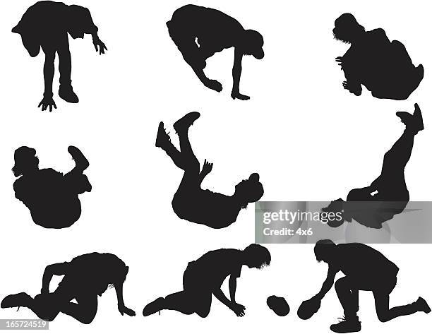 stockillustraties, clipart, cartoons en iconen met men falling and rolling - careless