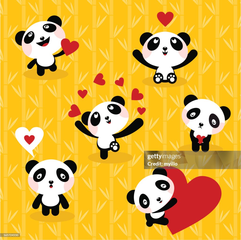 Panda bears ,set, icon, love, cute