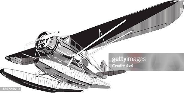seaplane in flight - seaplane stock illustrations