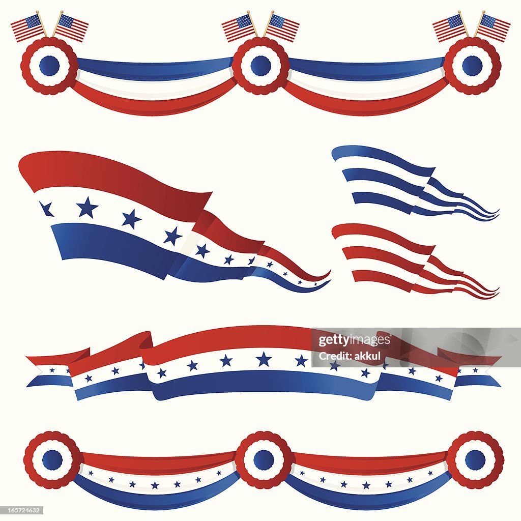 Various USA tricolor garland designs on a white background