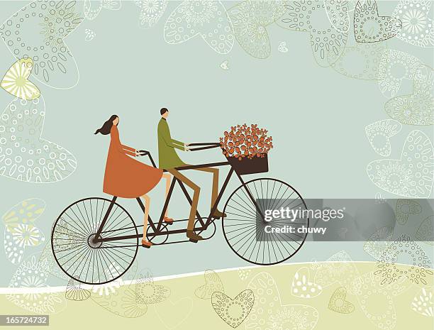 biking lovers - tandem stock illustrations