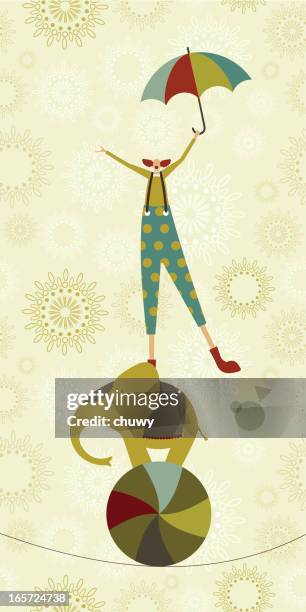 elephant and clown show - vintage circus elephant stock illustrations