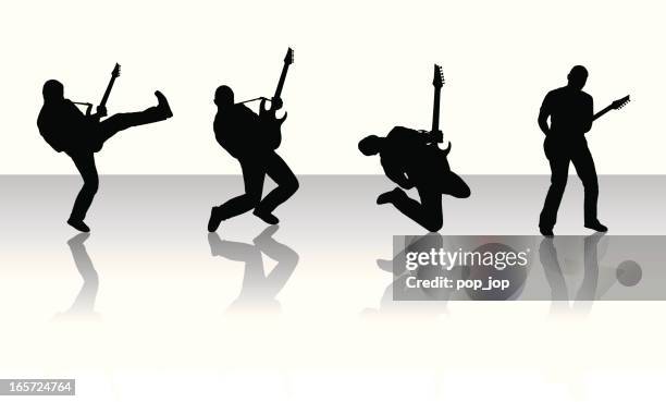 illustrazioni stock, clip art, cartoni animati e icone di tendenza di silhouette di chitarristi - blues