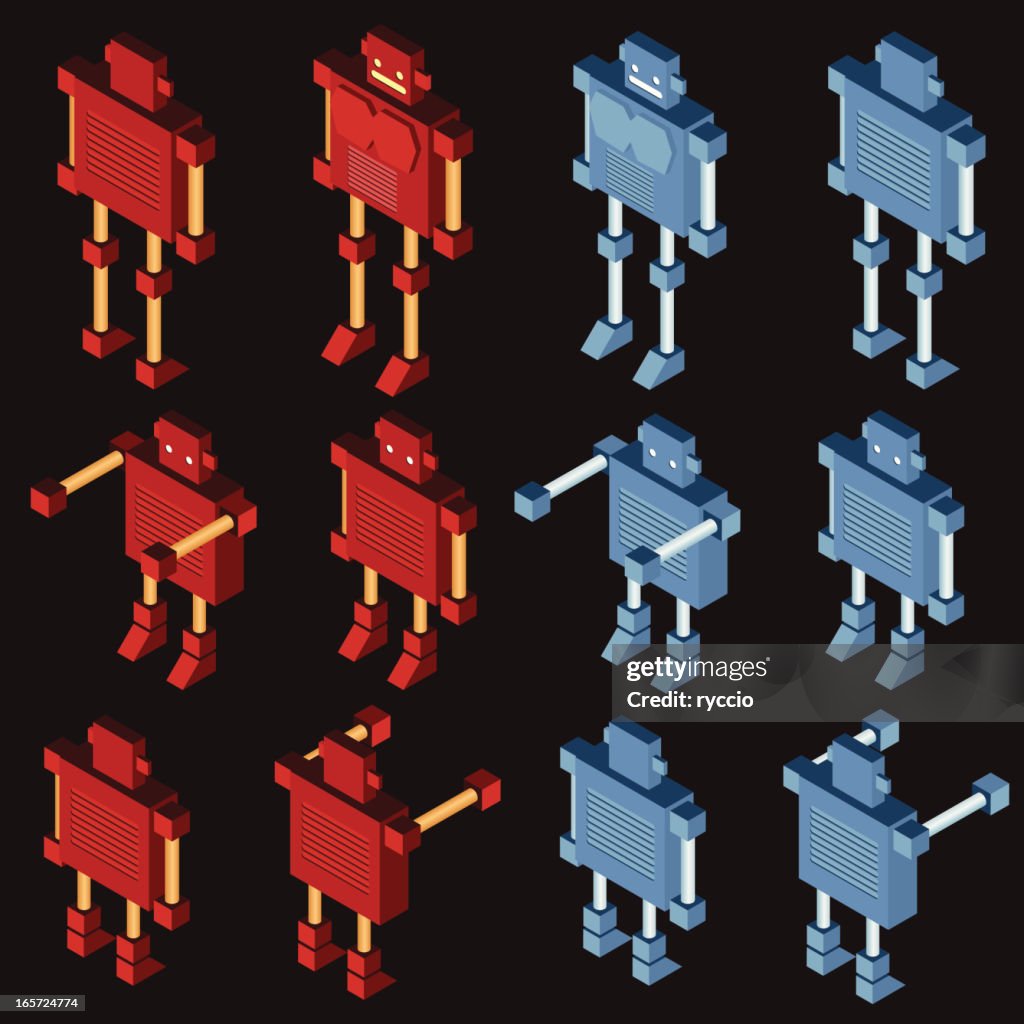 Isometric Lesson Robot Isometric Robots Various Views And Positions High-Res Vector Graphic ...