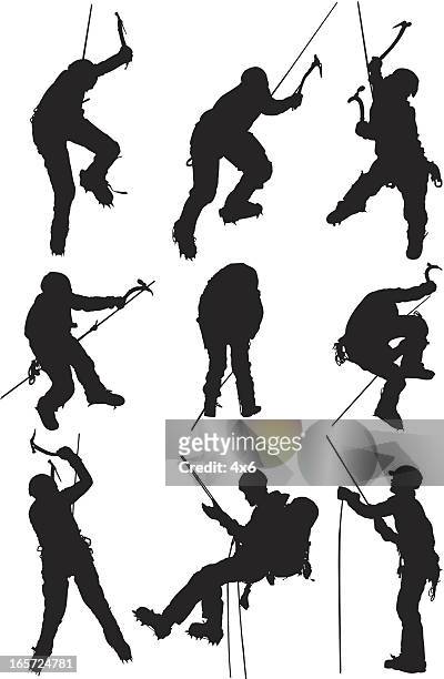 men ice climbing - icepick stock illustrations