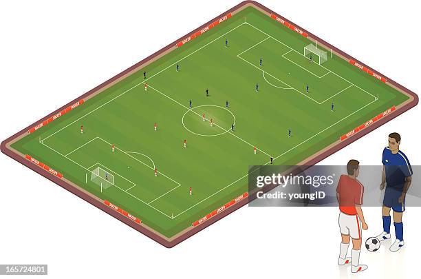 isometric soccer pitch - defender soccer player stock illustrations