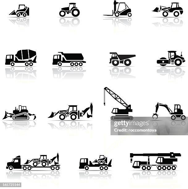 icon set, heavy machines - steam roller stock illustrations