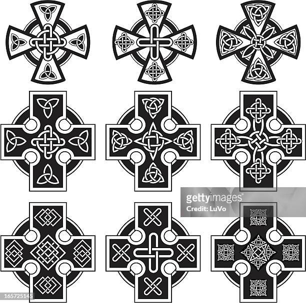 celtic crosses - celtic style stock illustrations