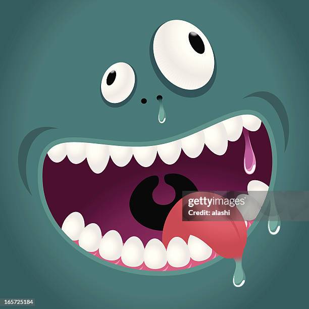 ilustraciones, imágenes clip art, dibujos animados e iconos de stock de monster emoción: hambre, riendo - saliva sustancias de organismos vivos