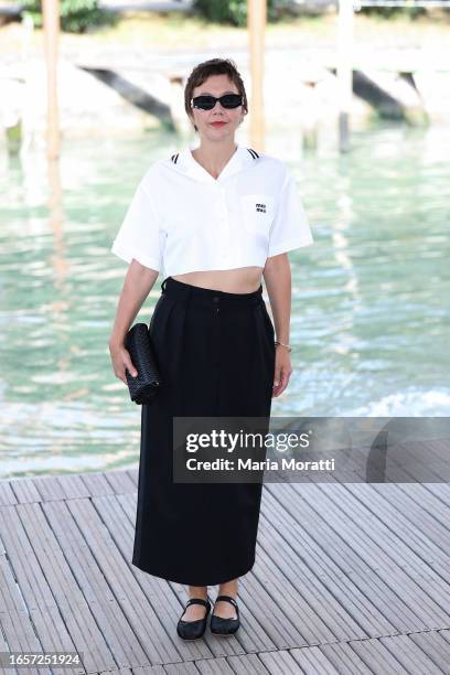 Maggie Gyllenhaal is seen arriving at the 80th Venice International Film Festival 2023 on September 03, 2023 in Venice, Italy.