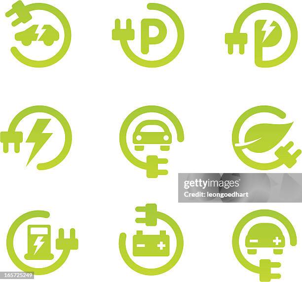 stockillustraties, clipart, cartoons en iconen met electric car icon set - tegen de stroom in