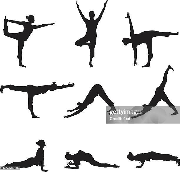 flexible female doing yoga - standing on one leg stock illustrations