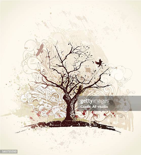 lonely tree - scroll texture stock illustrations
