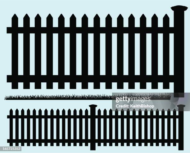 illustrazioni stock, clip art, cartoni animati e icone di tendenza di steccato-silhouette e erba - steccato