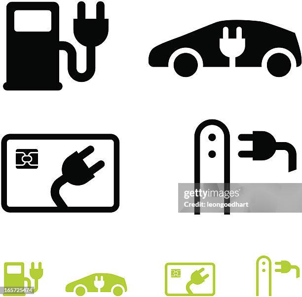 stockillustraties, clipart, cartoons en iconen met electric car and fuel icons - batterijoplader