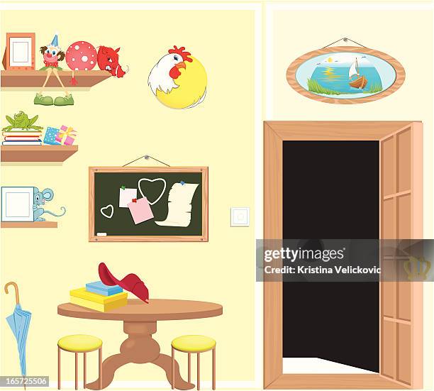 stockillustraties, clipart, cartoons en iconen met children room - baby chicken