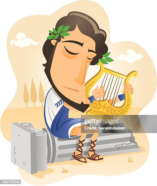 greek musician playing the lyre - greek people stock illustrations