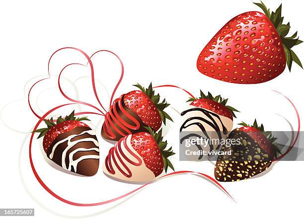 chocolate covered strawberries - chocolate dipped stock illustrations