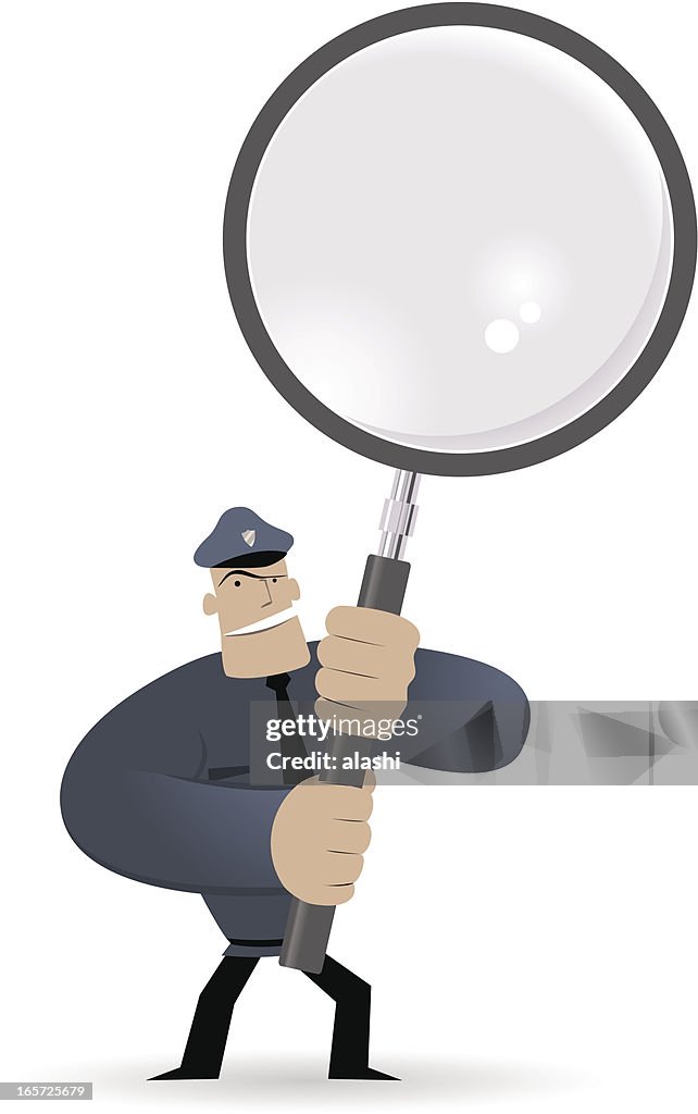 Polícia segurando uma lupa