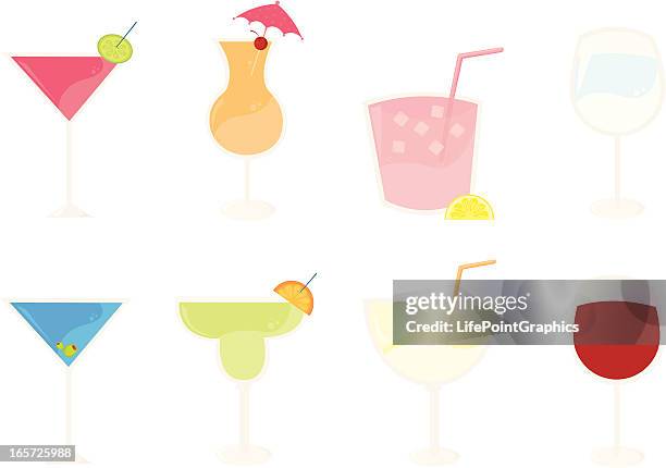 illustrazioni stock, clip art, cartoni animati e icone di tendenza di otto cocktail e bevande - piña colada