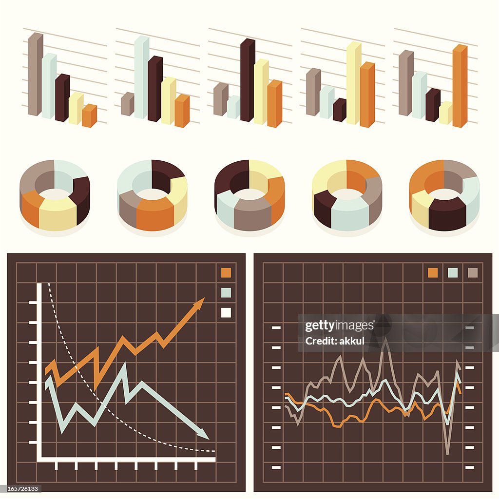 Set of sepia toned chart graphics