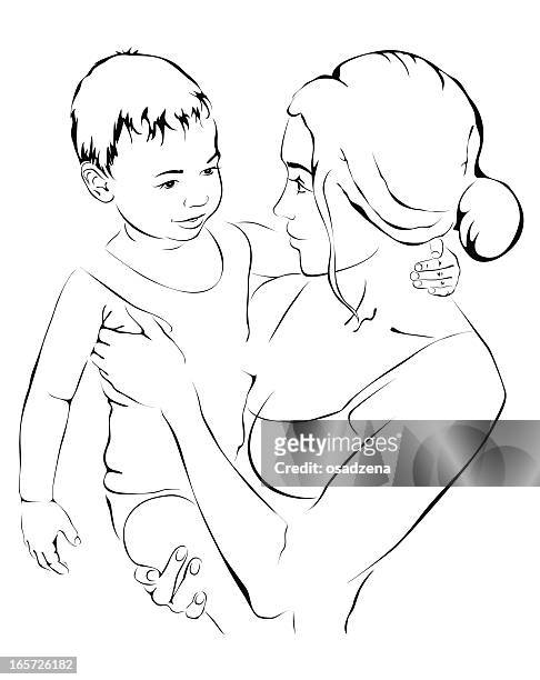 stockillustraties, clipart, cartoons en iconen met mother and baby - kids hugging mom cartoon