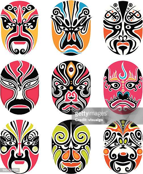 beijing opera masks - masque stock illustrations