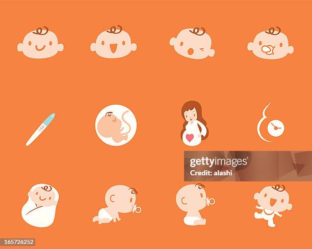 pregnancy birth mother baby icon set - abdomen 幅插畫檔、美工圖案、卡通及圖標