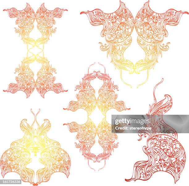 skull and bark inspired elements - tree bark stock illustrations