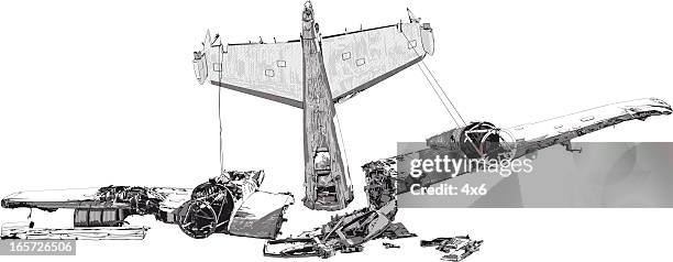 wreckage from a plane crash - plane crash stock illustrations