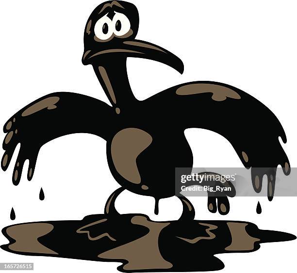 oily bird - oil spill stock illustrations