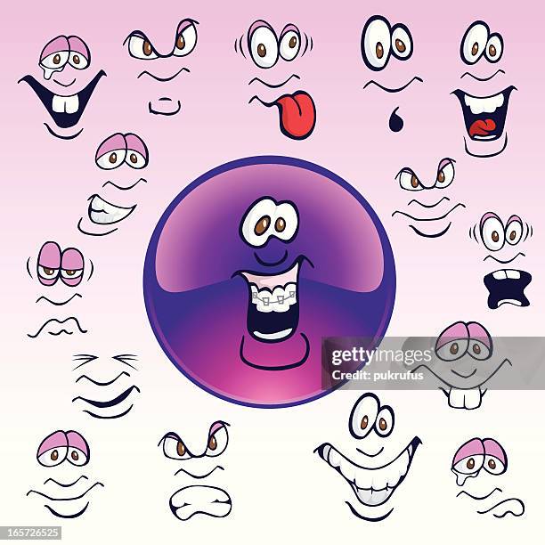 faces on a glossy button - chin stock illustrations