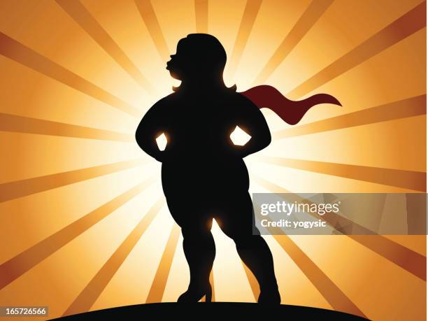 overweight super heroine - fat female cartoon characters stock illustrations
