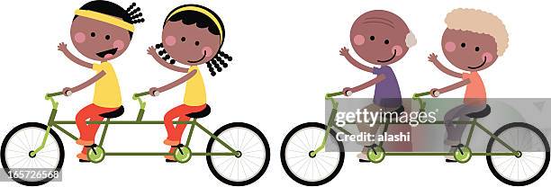 süßes paar familie radfahren tandem - family cycle stock-grafiken, -clipart, -cartoons und -symbole