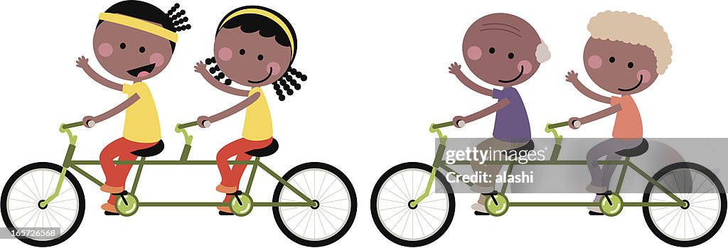 Cute Happy Couple Family Cycling Tandem Bicycle