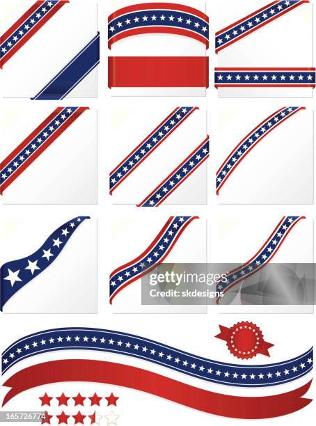 stockillustraties, clipart, cartoons en iconen met patriotic corner ribbons, banners set: red, white, blue - red white and blue ribbon