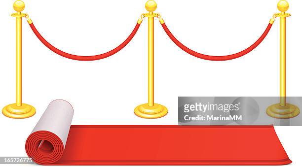 red carpet and velvet rope - rolled up stock illustrations