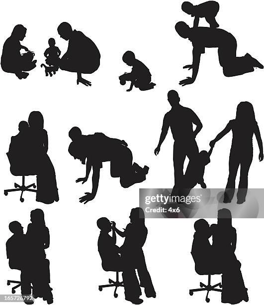 stockillustraties, clipart, cartoons en iconen met parents playing with their children - kneeling