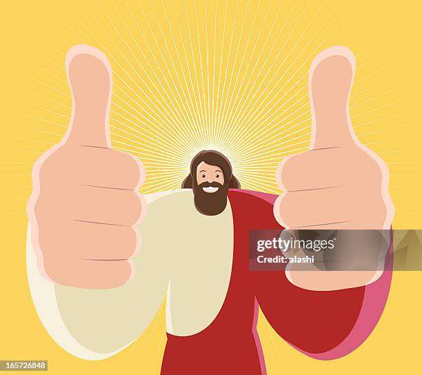 stockillustraties, clipart, cartoons en iconen met jesus christ thumbs up and toothy smile - toothy smile