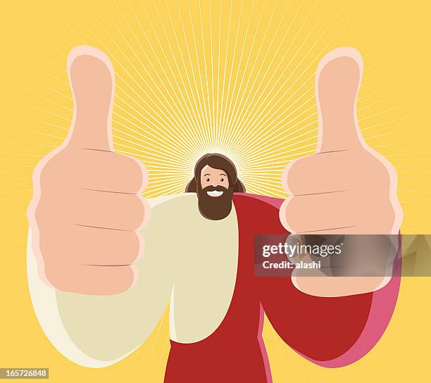 jesus christ thumbs up and toothy smile - a savior is born jesus christ stock illustrations