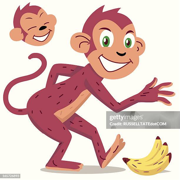 cheeky chimp and bananas - naughty in class stock illustrations