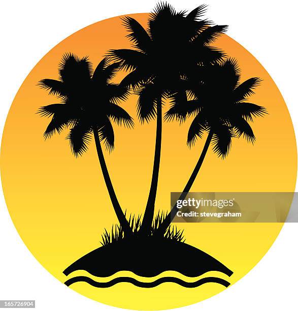 illustrations, cliparts, dessins animés et icônes de palmiers arbres - île déserte