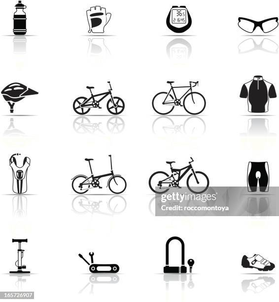 ilustrações, clipart, desenhos animados e ícones de conjunto de ícones, ciclismo coisas - pedal pumping