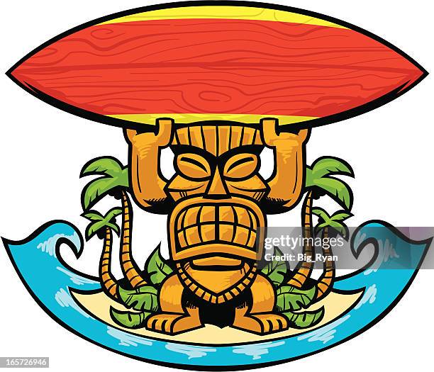 tiki surf crest - tiki stock illustrations