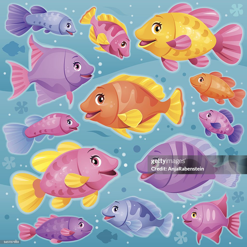 Cute Colorful Smiling Cartoon Fish Collection With Human Eyes High-Res  Vector Graphic - Getty Images