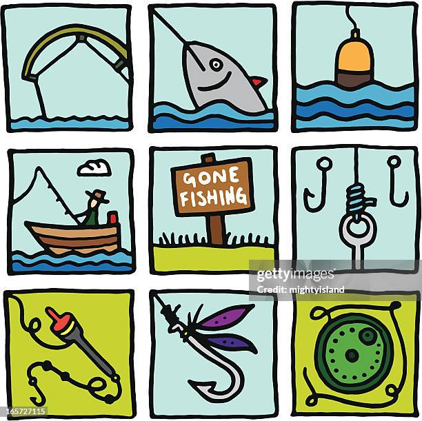 fishing icon blocks - gone fishing sign stock illustrations