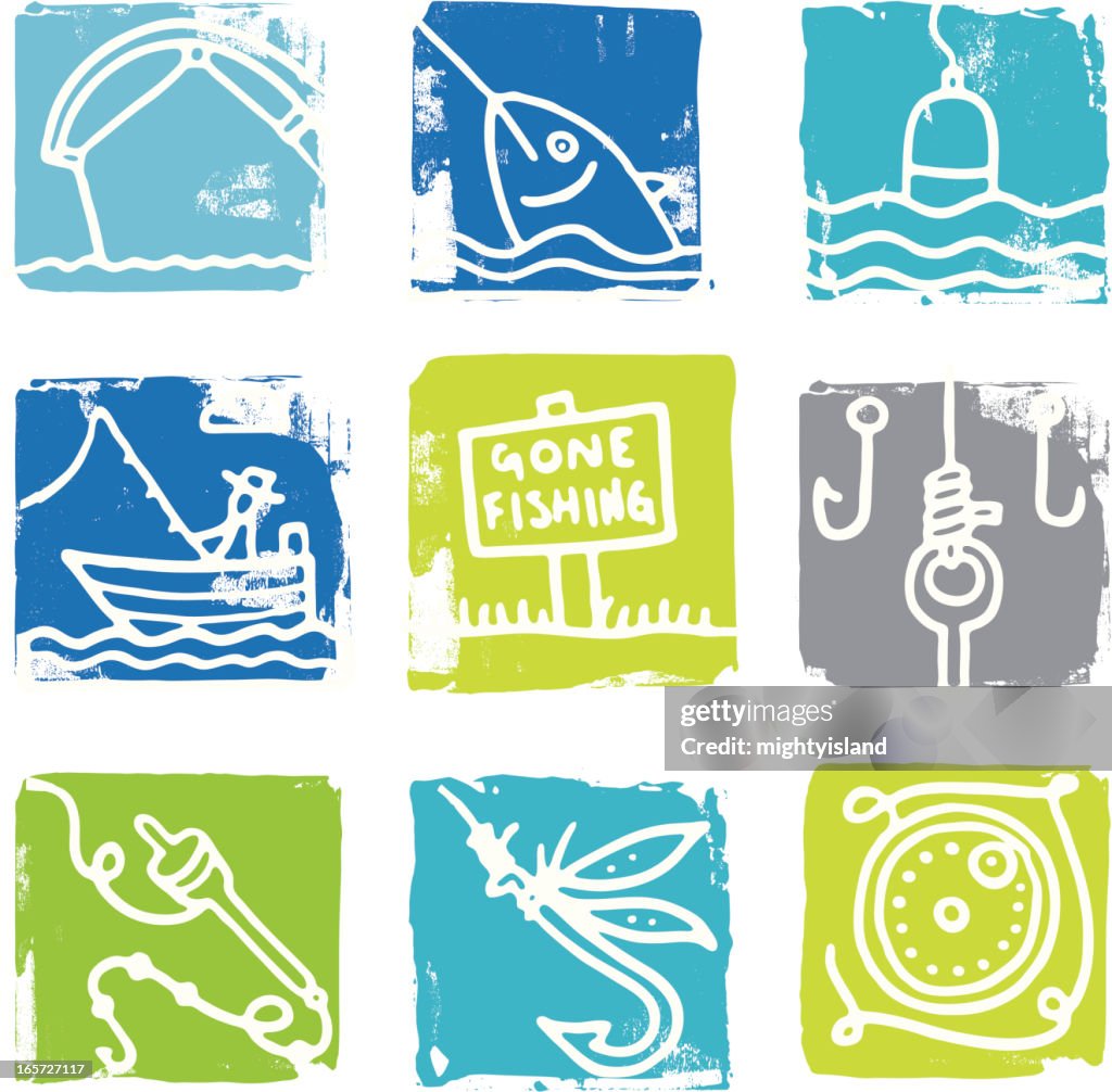 Fishing icon grunge blocks