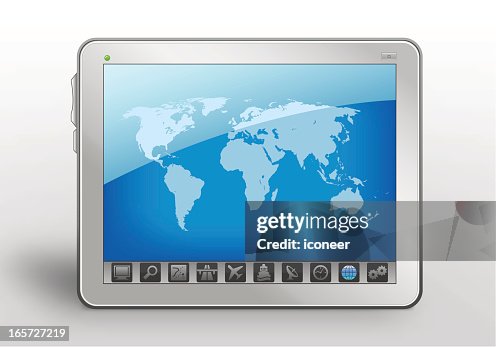 Tablet PC with world map Tablet PC with world map