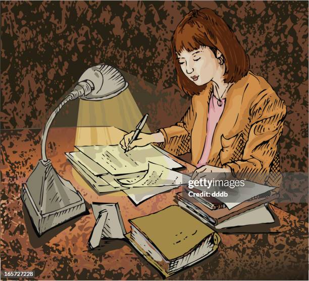 late night paperwork - dissertation stock illustrations