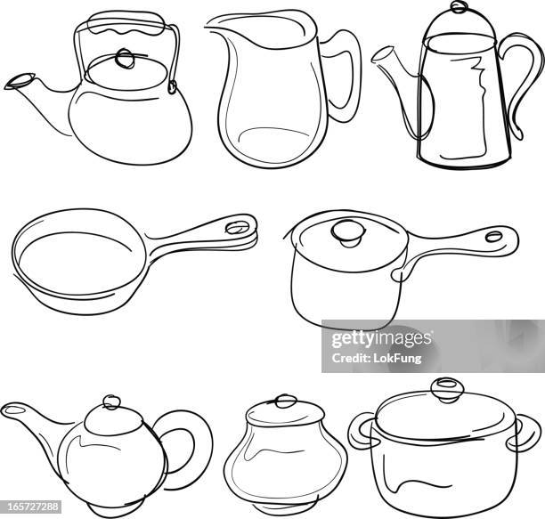 container collection in black and white - kettle white background stock illustrations